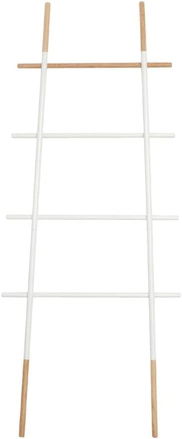 Freestanding Towel Ladder Rack, Space Saving, No-Scratch Wood, for Household Use, White