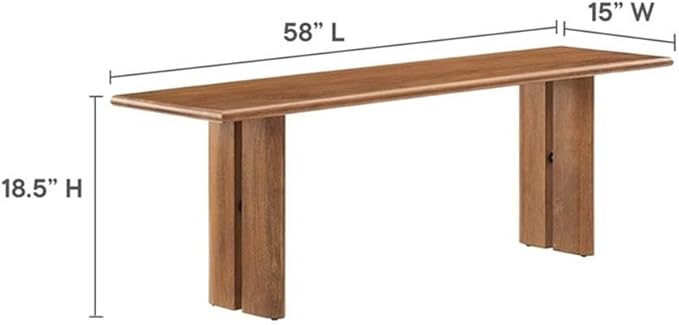 Modway Amistad 72" Solid Wood Modern Farmhouse Rectangular Dining Table and Bench Set in Walnut