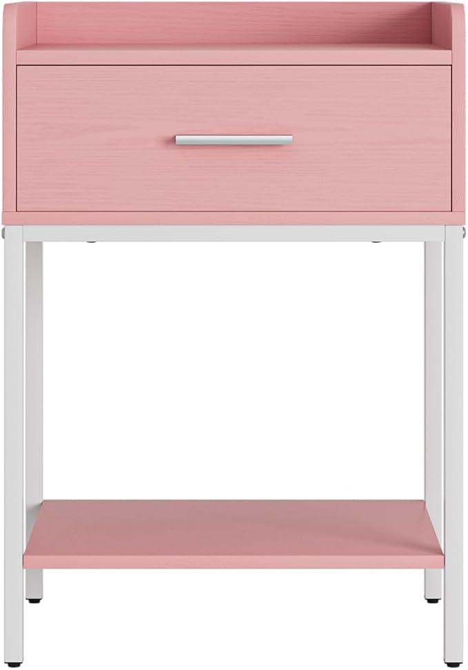 Nightstand,Modern Bedside Table Night Stand with Storage Drawer and Open Shelf,Small End Side Table for Bedroom,Living Room,Pink