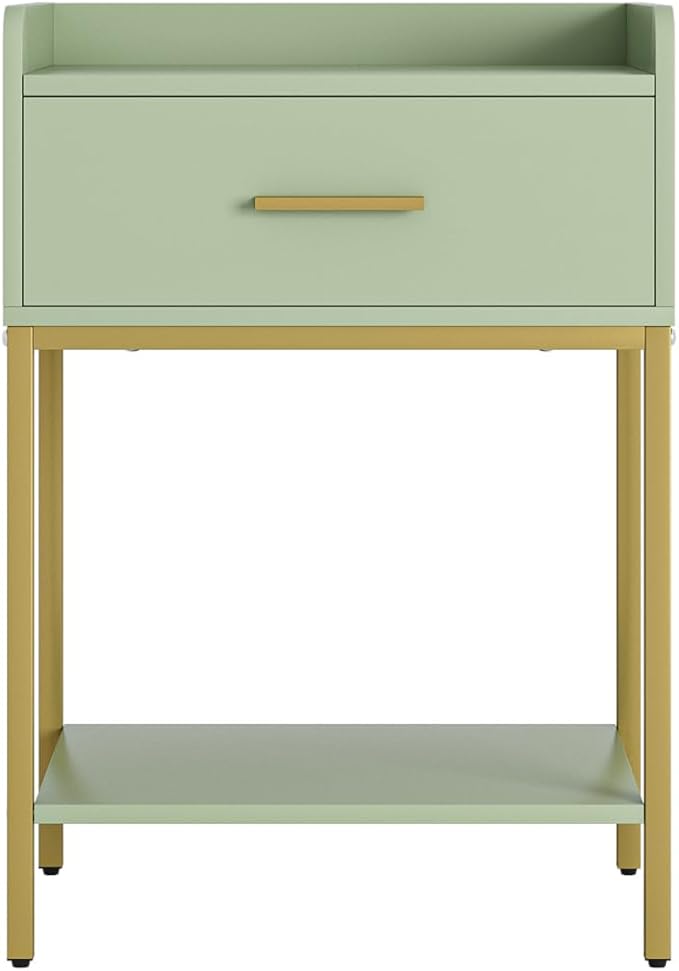 Nightstand,Modern Bedside Table Night Stand with Storage Drawer and Open Shelf,Small End Side Table for Bedroom,Living Room,Green