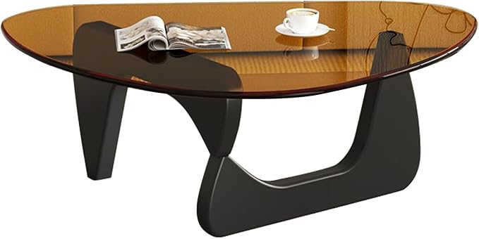 Modern Glass Coffee Table, Mid Century Small Coffee Table, Coffee Table for Living Room,Suitable for Bedroom Living Room Reception Office Tables (Black/Brown, Small)