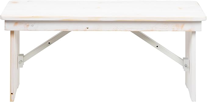 Flash Furniture HERCULES Series 40" x 12" Antique Rustic White Solid Pine Folding Farm Bench