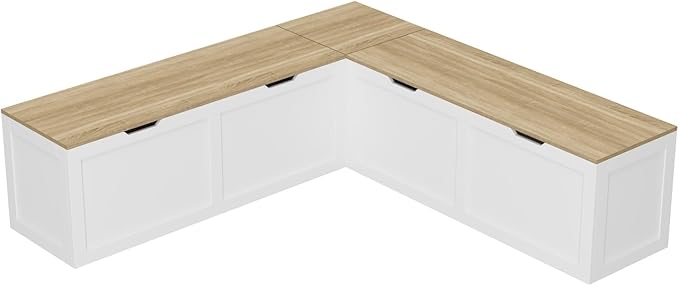 L Shaped Breakfast Nook Bench with Hidden Storage, 63 Inch Corner Dining Bench for Small Kitchen, Breakfast Nook Set for Dining Room, Entryway, Oak 63”L x 63”W x 17.7”H