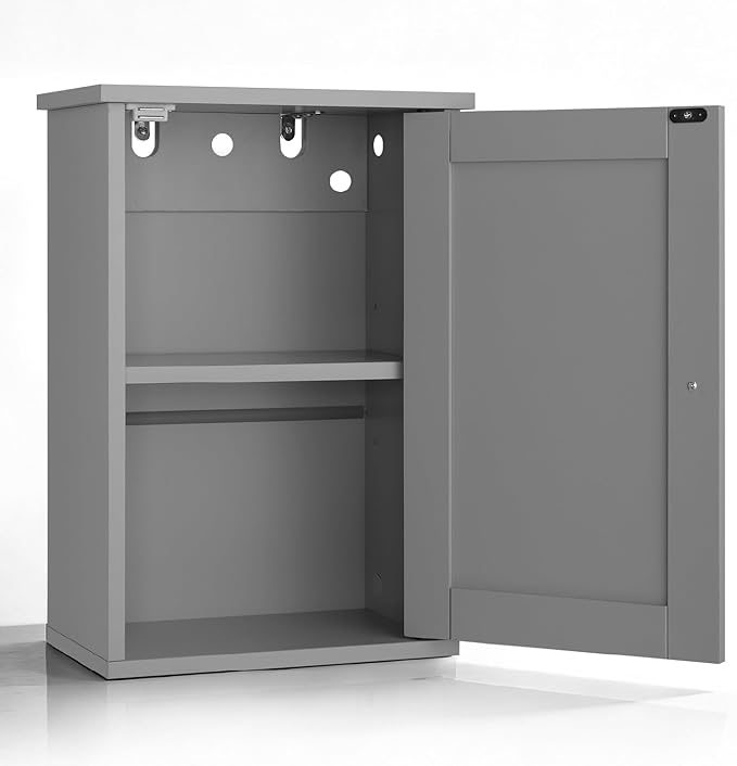 VINGLI Bathroom Wall Cabinet, Gray Medicine Cabinet with Single Door, Small Over Toilet Storage Organizer with Adjustable Shelf, Hanging Kitchen Cupboard for Laundry Room, 13.7x7.5x19.7 Inch