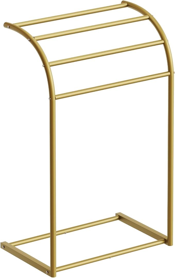 YATINEY Free Standing Towel Rack, 4-Tier Blanket Rack for Bathroom, Pool Towel Stand Display and Drying Rack, Modern Towel Blanket Storage Organizer, Gold CJ07GD