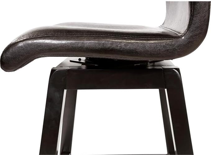 BOWERY HILL 6 Piece Counter Height Dining Set, Solid Wood and Faux Leather, Black Finish, Includes Triangular Table, Swivel Chairs, Dining Bench, Open Shelf, Contemporary Style for Modern Dining Room