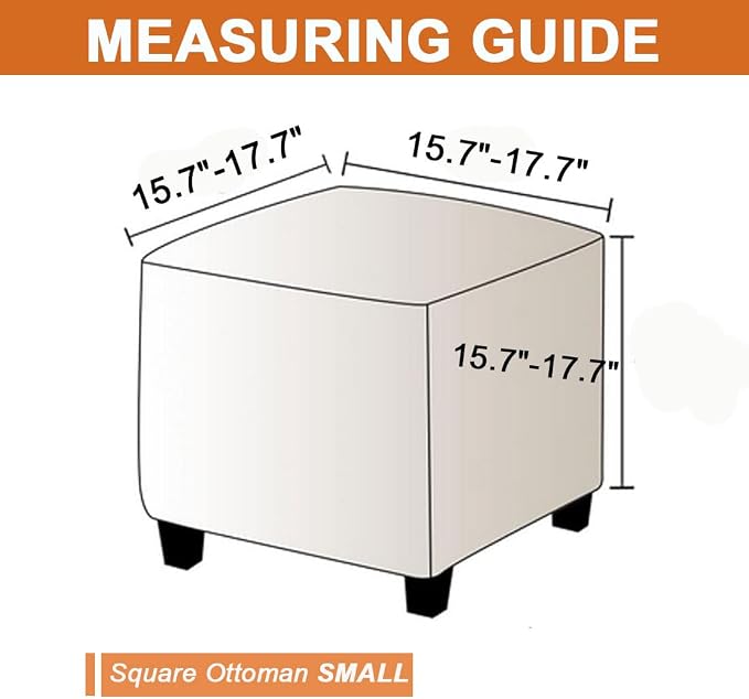 Waterproof Ottoman Cover Square Stretch PU Soft Folding Storage Ottoman Cover with Elastic Bottom Cube Footrest Foot Stool Slipcovers Machine Washable(Small/Beige)