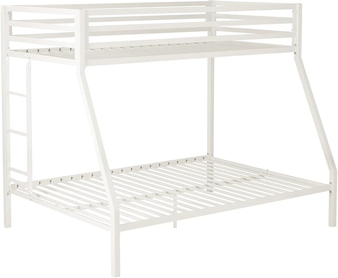 SHA CERLIN Loft Bunk Bed Twin Over Full Size with Ladder and Guardrail,Heavy Duty Metal Slats Support No Box Spring Needed Small Space Saving Furniture for Bedroom Dorm,White