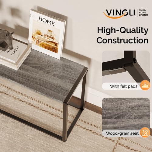 VINGLI Set of 2 Industrial Dining Benches, Gray Kitchen Table Benches w/Heavy Metal Frame, Non-Slip Foot Pads, Backless Dining Table Seating Benches for Entryway, Living Room & Small Spaces