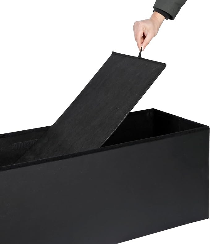 ZenStyle 43Inches Folding Storage Ottoman Bench, Faux Leather Footrest with Foam Padded Seat, Storage Chest Long Shoes Bench for Living Room, Entryway, Bedroom, Holds up to 660 lbs (Black)