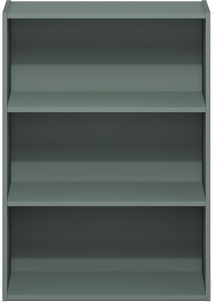 Furinno PASIR Book Shelf, 3-Tier Bookshelf, Storage Shelves Bookcase, 9.7 x 23.7 x 31.5, for Living Room, Bedroom, Home Office, Sage Green