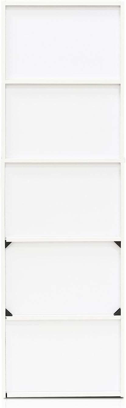 Furinno LUDER Book Shelf, 5-Tier Bookshelf, Bookcase with Open Shelves, 9.4 x 15.8 x 52, Easy Assembly, for Living Room, Bedroom, Home Office, White