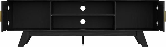 ChooChoo 59.5" Fluted TV Stands for 65 Inch TV, Mid Century Modern Entertainment Center with Storage and Adjustable Shelf, Long TV Console Media Table for Living Room, Bedroom, Black