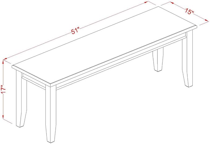East West Furniture DUB-MAH-W Dudley Dining Table Bench with Wooden Seat, 51x15x17 Inch, Mahogany
