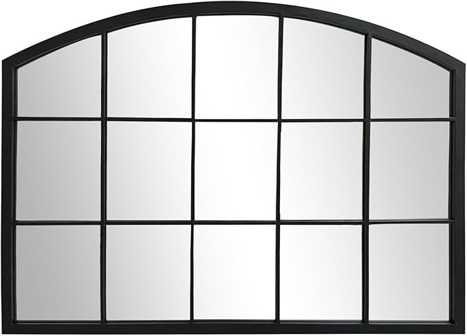 WAMIRRO Wide Window Pane Black Mirror,Farmhouse Arched Wall Mirror,Mantel Mirror for Fireplace/Entryway/Hallway/Living Room,33“X24”