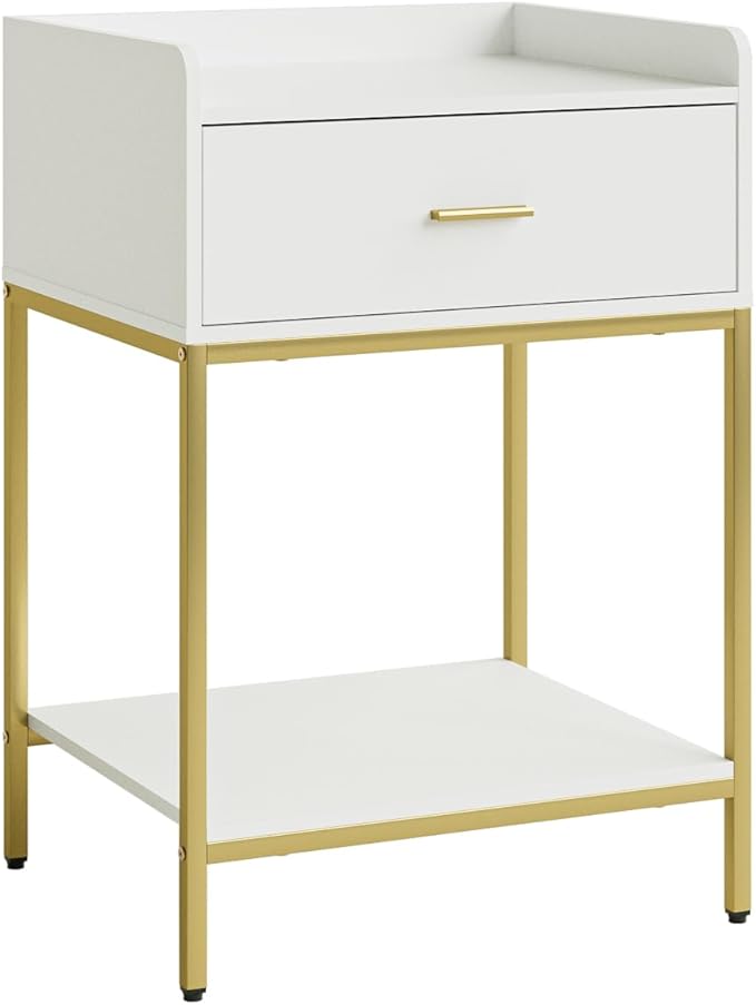 Masupu Nightstand, 3-Tier Modern Bedside Night Stand with Storage Drawer and Shelf, Large End Side Table for Bedroom, Living Room, White