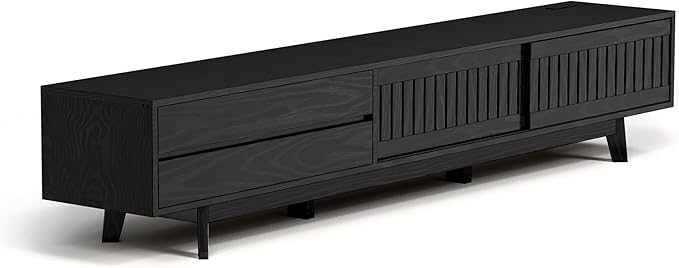 TV Stand for up to 85 Inch TVs, 78.7" Entertainment Center with Storage & Power Outlet, Mid Century Modern Media Console w Drawers and Sliding Door, Television Stands for Living Room, Black