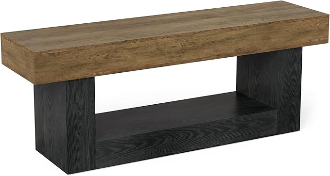 LITTLE TREE 63 Inches Long TV Stand for TVs Up to 70 Inches, Modern Television Stand for Living Room, Entertainment Center with U-Shaped Pedestal & Open Storage Shelf, Media TV Console, Brown & Black