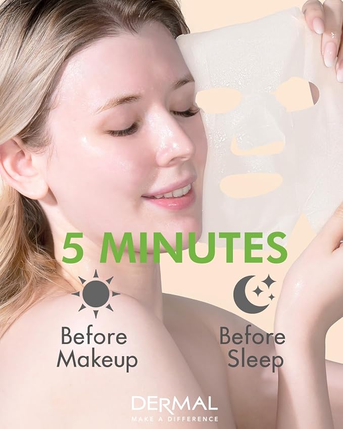 DERMAL Cucumber Collagen Essence Facial Mask Sheet 23g Pack of 100 - Soothing & Moisturizing, Redness & Sunburn Relief, Daily Skin Treatment Solution Sheet Mask