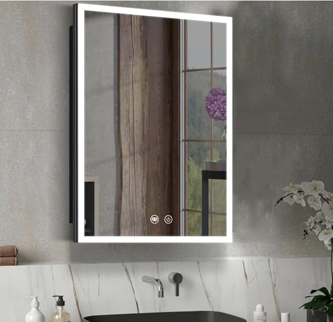 LED Medicine Cabinet with Light,20×28inch,Recess Mirror Cabinet for Bathroom,3 Color,Dimmable,Demister,Detachable Side Plate,Recess Mount or Surface Mount