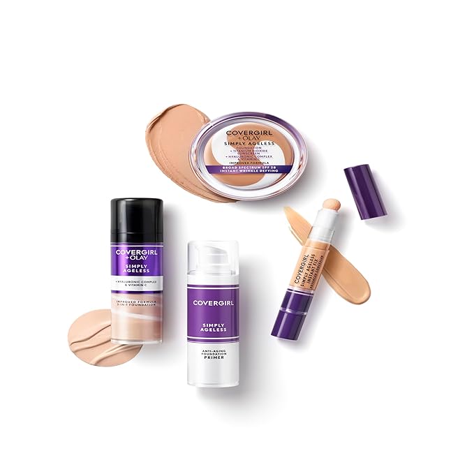 COVERGIRL & Olay Simply Ageless 3-in-1 Liquid Foundation, Matte Finish, Hyaluronic & Vitamin C Formula, 255 Soft Honey, 1 Count