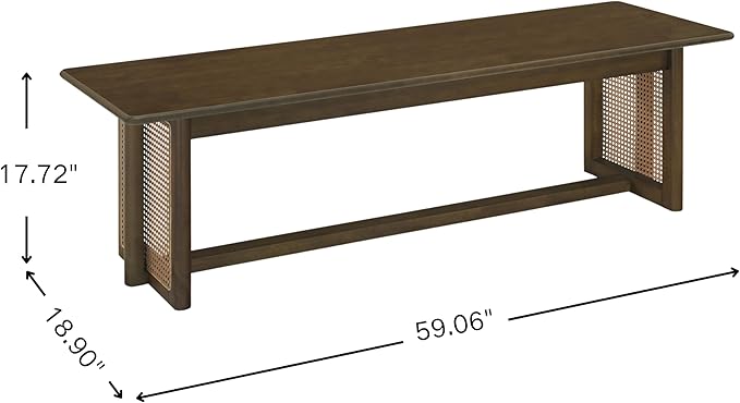 Merax Farmhouse Rubber Wood Dining Table Set for 3- Wood 70.87''L Rectangular Kitchen Table, 2 Dining Bench with Rattan Accents Legs for Kitchen, Living Room, Easy Assemble,Walnut