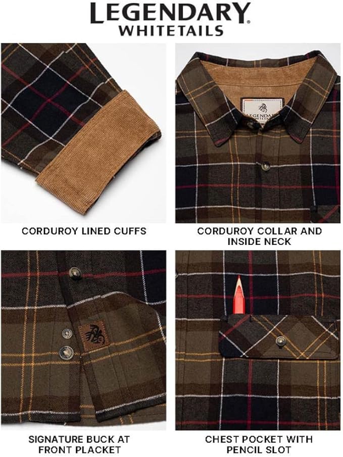 Legendary Whitetails Mens Long Sleeve Button Down 100% Cotton Flannel Shirt