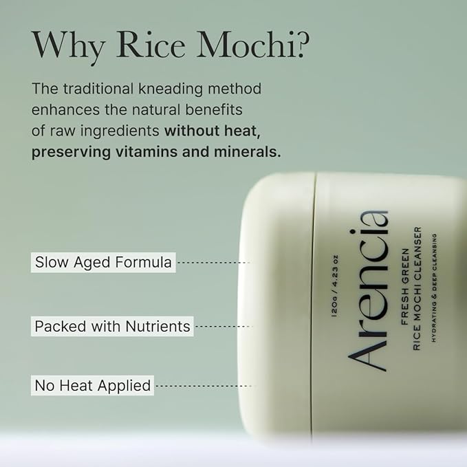 Arencia Korean Rice Mochi Face Cleanser & Daily Scrub - Moisturizing, Brightening & Deep-Cleansing - All Skin Types, Vegan, Organic - with Rice Powder, Rice Water & Green Tea (1.76oz)
