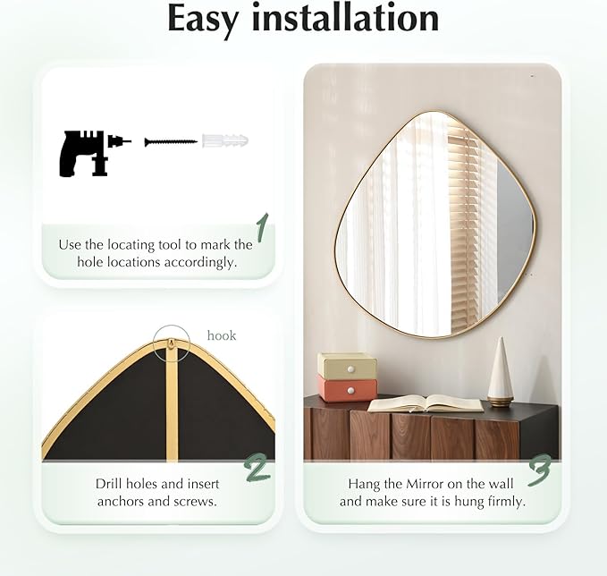 ELEHUME Asymmetrical Wall Mirror Matel Gold Framed Wall Mirror for Living Room Bedroom Bathroom Entryway Wall Decor 32.0" L x 31.5" W ELE-002Gold