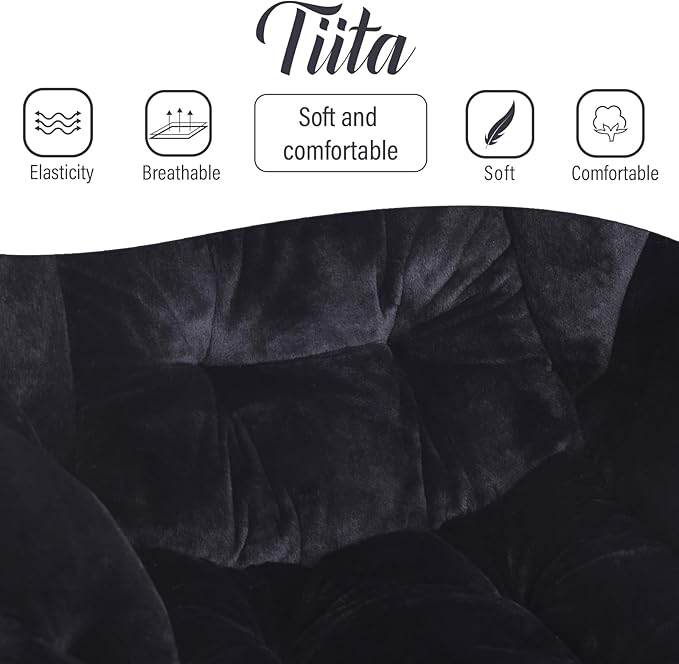 Tiita Lazy Chair with Ottoman, Black Modern Large Accent Chair, Comfy Leisure Sofa Armchair with Ottoman, Reading Chair with Footrest for Bedroom, Living Room, Dorm Rooms, Plush Black