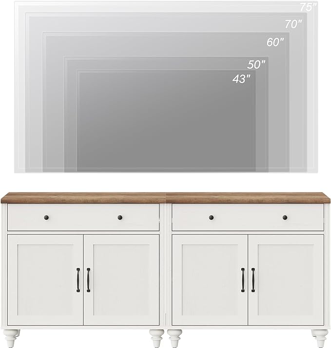 WAMAPT Buffet Cabinet with 4 Doors and 2 Drawers, Large Coffee Bar Table Wood Kitchen Storage Cabinets with Storage Cabinets, Modern Farmhouse Sideboard Credenza for Dining Room, Off White, 68 inch