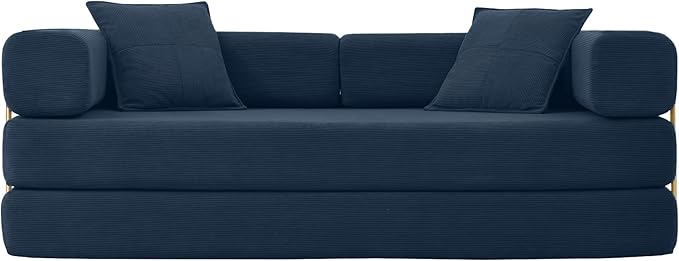 78 Inch Convertible Sleeper Sofa Bed, Folding Floor Mattress Couch with Fixed-Shape Frame, Futon Boneless Couch Lounge Loveseat with Pull Out Bed, No Assembly Required (Blue, 78" Loveseat Sofa Bed)