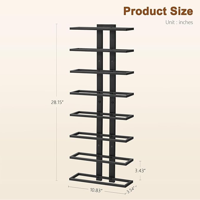 Hoctieon 8 Tier Wall Mount Wine Rack, Wall Racks for Wine Bottles Display and Storage, Hanging Bottle Organizer for Living Room, Dining Room, Wine Cellar, Bar, Black