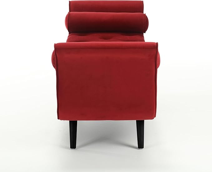 Velvet Storage Bench for Bedroom End of Bed, 65" Upholstered Rolled Armed Button Tufted Stool Bench, Storage Ottoman Long Bench with with 2 Pillows for Entryway (Wine Red)