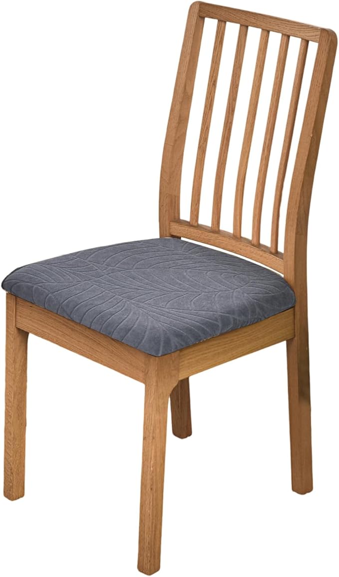CRFATOP Waterproof Seat Covers for Dining Room Chairs Set of 4 with Stretch Bench Slipcover Jacquard Kitchen Chair Slipcover Washable Seat Cushion Slipcover for Hotel Banquet Wedding Party, Dark Grey