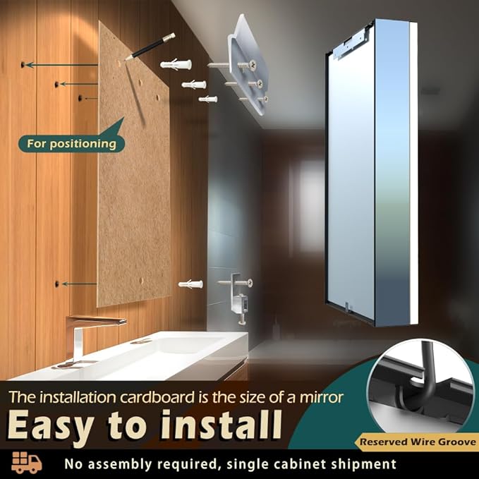 KWW LED Lighted Bathroom Medicine Cabinet with Sockets & USBs, Defogger, Dimmable, 3 Color Light Makeup Mirror, Easy to Install, Wall Mounted Cabinet (Left hinge-21 * 34)