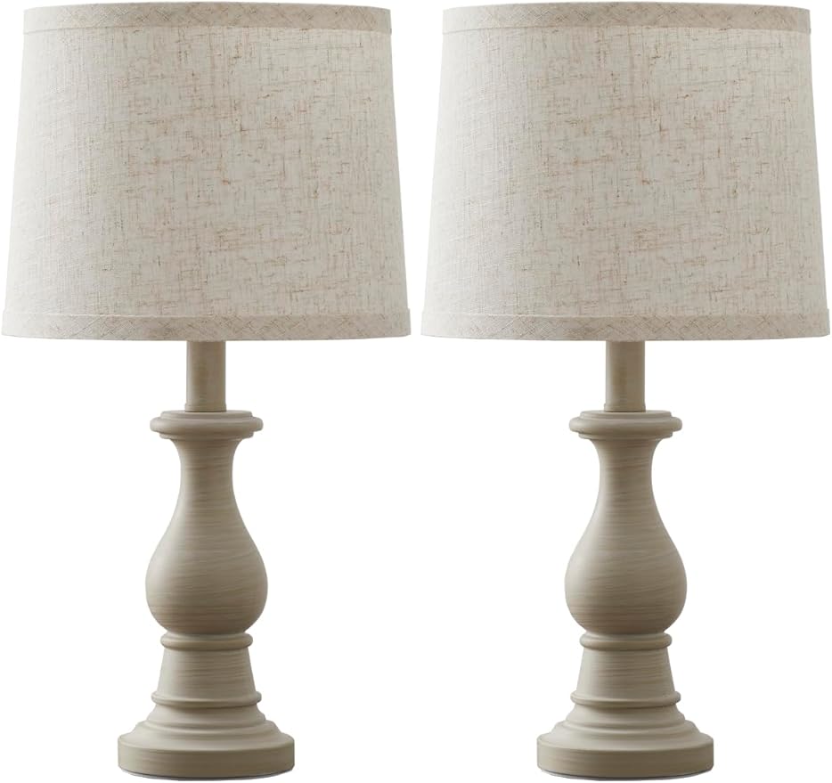 Vintage Table Lamp for Living Room Bedroom, 18.5" Farmhouse Bedside Lamps Nightstand Lamp Set of 2, Table Lamps with Oatmeal Linen Lamp Shades, 2 LED Bulbs Included