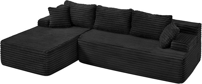 Hobestluk Modular Sectional Sofa Boneless Couch L-Shape Couch 3 Seat Modular Couch Memory Foam Sectional Couches for Living Room Furniture, Cloud Couch with Oversized Chaise (108" Left Facing Chaise)