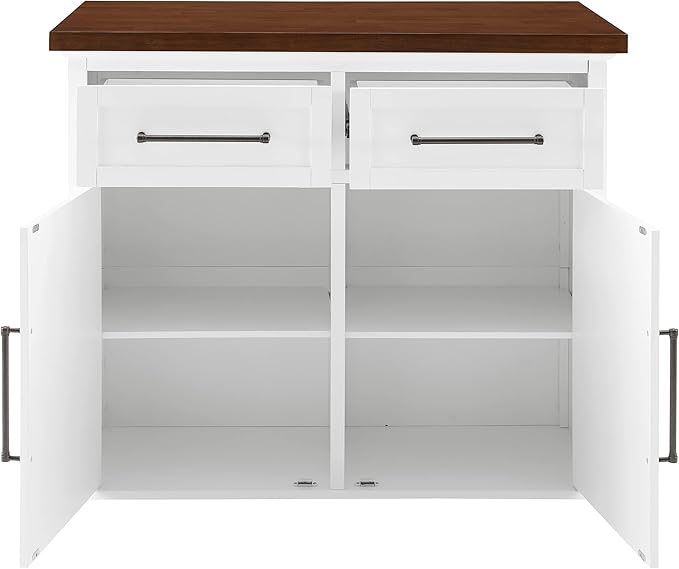 Crosley Furniture Bartlett Kitchen Island with Wood Top, White/Walnut