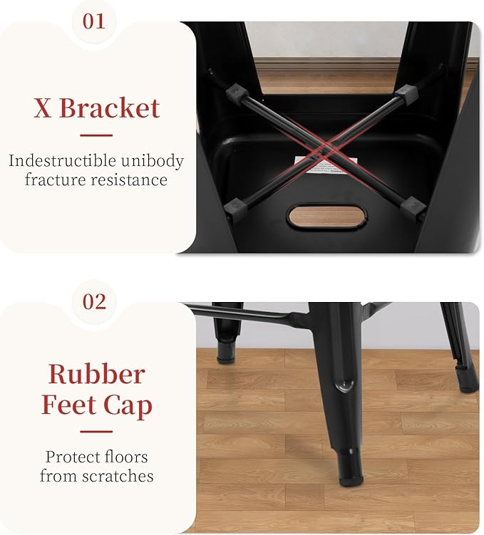 FDW Metal Bar Stools Set of 4 Counter Height Bar Stools 24 Inches Industrial Bar Chairs Patio Stool Stackable Backless Stool Indoor Outdoor Metal Kitchen Stools Bar Chairs (Black, 24")