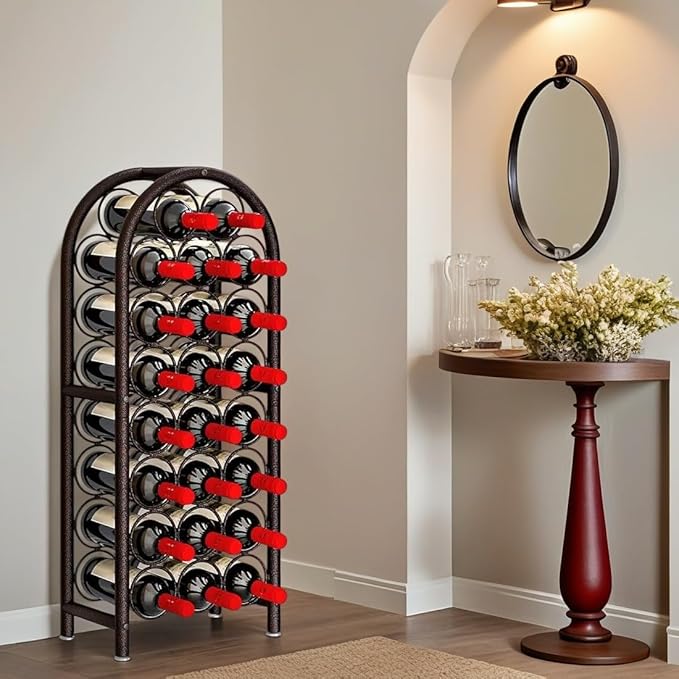 Wine Rack Freestanding Floor Metal Holders Stands Organizer Storage 23 Bottles (Brown)
