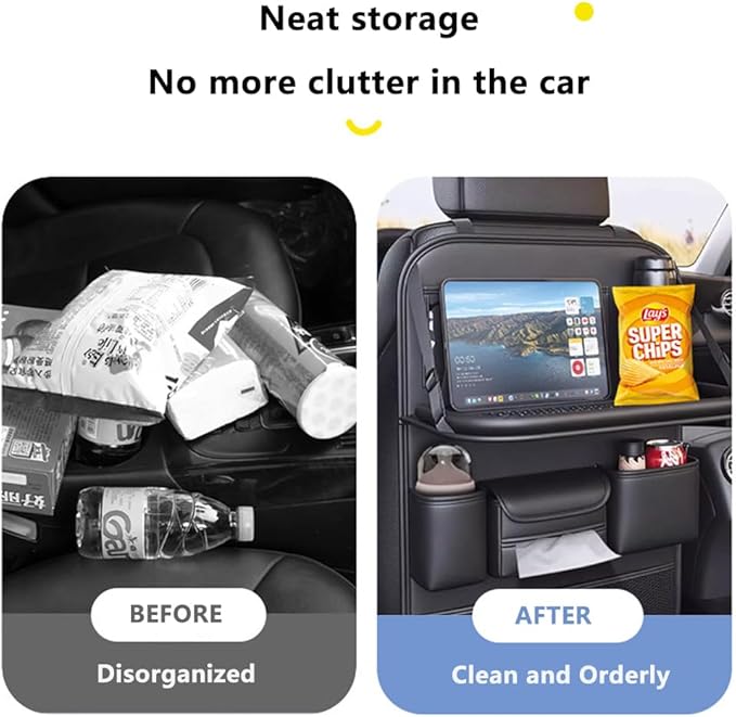 Tumecos Car Backseat Storage Bag with Foldable Table Tray,Large Capacity Seat Back Organizer,Car Kick Mat with Touch Screen Phone Holder,Multifunctional Backseat Protector Cover Pad (Style B)