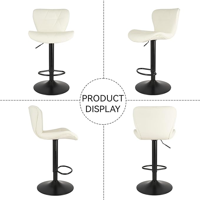 Nalupatio Modern Bar Stools Set of 2, Adjustable Faux Leather Upholstered Swivel Bar Stools, Counter Bar Chairs with Back for Kitchen Island, Cream White