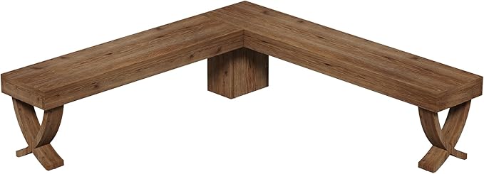 L Shaped Solid Wood Corner Bench, 55-Inch Farmhouse Table Bench with X-Shaped Leg, Backless Entryway Shoe Bench, for Dining Room, Hallway, Rustic Brown