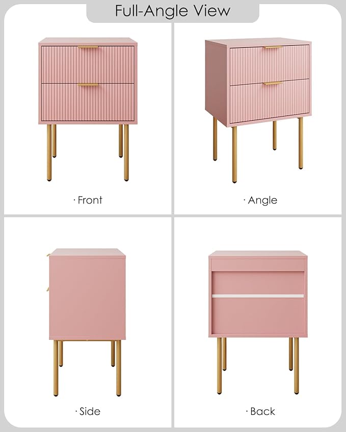 Aienvey Night Stand, Modern Nightstand with Drawers, Bedside Table, Gold Small Side Table for Bedroom, Living Room End Table (Pink Stripe, 2 Drawers)