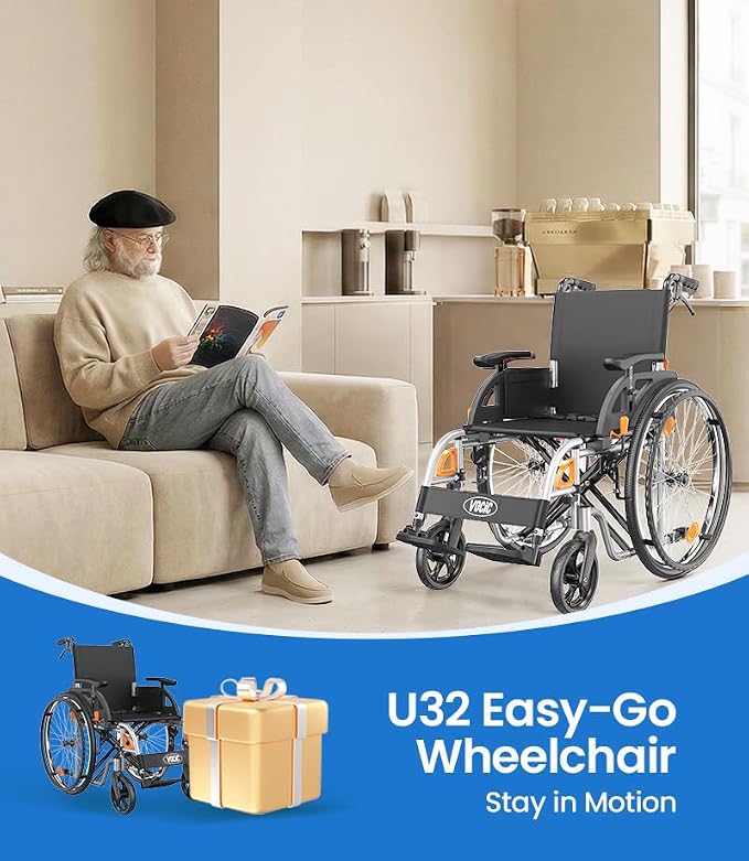 VOCIC Ultra Lightweight Wheelchair for Adults, 23lb Frame Portable Foldable Self-Propelled Wheelchairs for Seniors with Quick Release Wheels, Swing-Away Footrests,Flip-Back Arm, 300 lbs Black