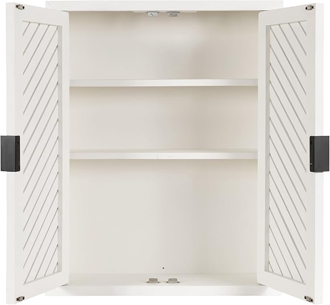 Kate and Laurel Mezzeta Decorative Coastal Two-Door Floating Bathroom Cabinet; 22 x 7 x 28; White; Decorative Over Toilet Storage Cabinet for Use as Bath Storage or Living Room Decor