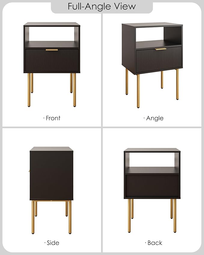 Aienvey Night Stand, Modern Nightstand with Drawers, Bedside Table, Gold Small Side Table for Bedroom, Living Room End Table (Black Stripe, 1 Drawer)
