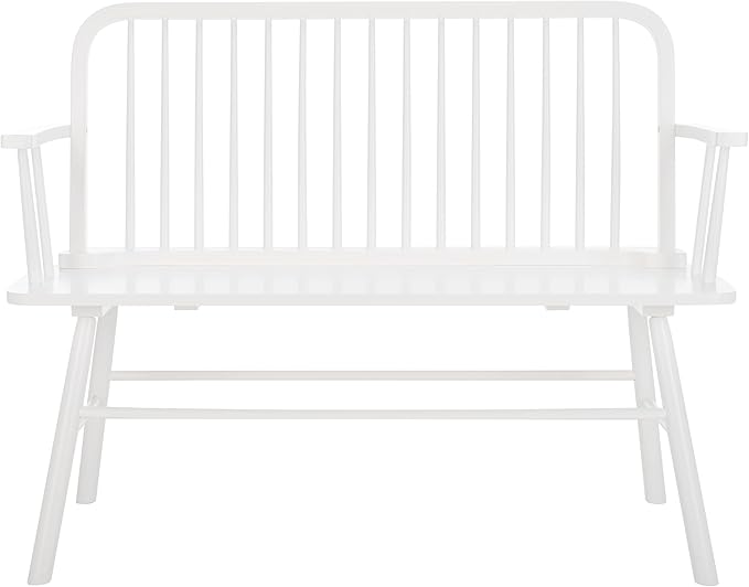 SAFAVIEH Home Collection – Lucilia Spindle Bench, White Solid Wood Entryway or Dining Bench, Windsor Style Seating (BCH8501B)