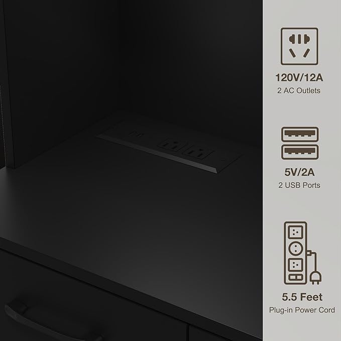 71" Kitchen Pantry Cabinet with Charging Station, Pantry Storage Cabinet Large Kitchen Hutch with Microwave Stand, Coffee Bar Station with Doors and Adjustable Shelves for Kitchen, All Black